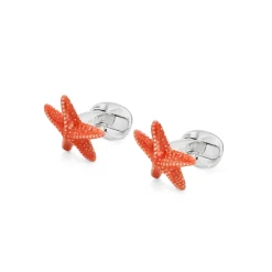 Sterling Silver Orange Enamelled Starfish Cufflinks