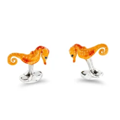 Sterling Silver Orange Seahorse Cufflinks With Sapphire Eyes