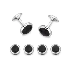 Sterling Silver Oval Black Onyx Dress Set