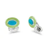 Sterling Silver Oval Cabochon Turquoise Cufflinks With Lime Green Enam