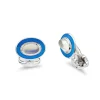 Sterling Silver Oval Cabochon Moonstone Cufflinks With Blue Enamel Bor