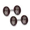 Sterling Silver Oval Chain Link Coronation Cufflinks - Red Cufflinks