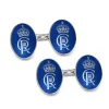 Sterling Silver Oval Chain Link Coronation Cufflinks - Blue Cufflinks