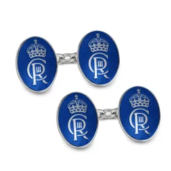 Sterling Silver Oval Chain Link Coronation Cufflinks - Blue Cufflinks