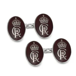 Sterling Silver Oval Chain Link Coronation Cufflinks - Red Cufflinks