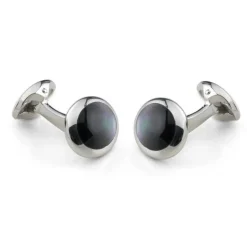 Sterling Silver Oval Cufflinks with Grey Mother-of-Pearl