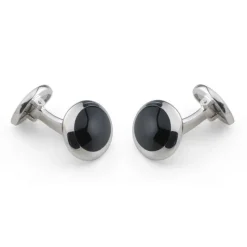 Sterling Silver Oval Cufflinks with handcut Onyx Inlay