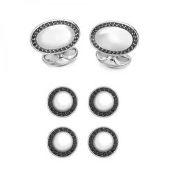 Sterling Silver Oval Dress Stud Set - Black Spinel