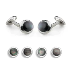 Sterling Silver Oval Grey Mother Of Pearl Dress Set