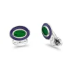 Sterling Silver Oval Jade Cufflinks With Purple Enamel Border