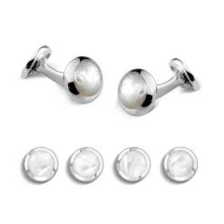 Sterling Silver Oval White Mother Of Pearl Dress Set
