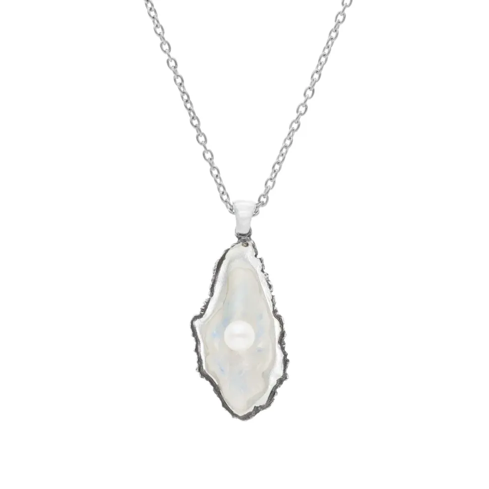 Sterling Silver Oxidised Oyster And Pearl Pendant