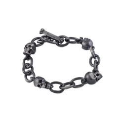 Sterling Silver Oxidised Black Skull Bracelet