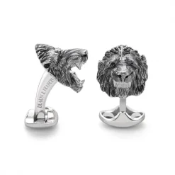Sterling Silver Oxidised Lion Head Cufflinks