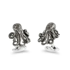Sterling Silver Oxidised Black Octopus Cufflinks