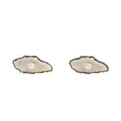 Sterling Silver Oxidised Oyster And Pearl Cufflinks