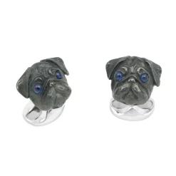 Sterling Silver Oxidised Pug Head Cufflinks