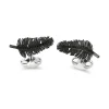 Sterling Silver Oxidised Feather Cufflinks With Black Spinel