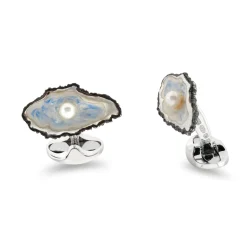 Sterling Silver Oxidised Oyster And Pearl Cufflinks