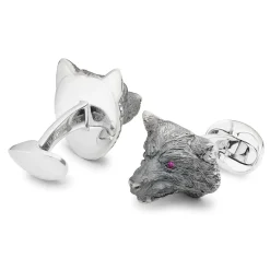Sterling Silver Oxidised Nice & Angry Wolf Cufflinks with Sapphire/Rub