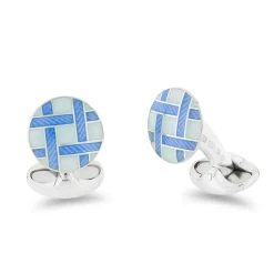 Sterling Silver Pale Blue And Bright Blue Enamel Lattice Design Cuffli