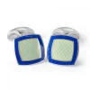Sterling Silver Pale Blue Enamel Cufflinks with Royal Blue Border