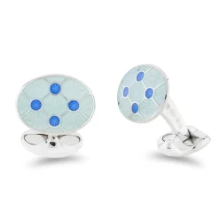 Sterling Silver Pale Blue Enamel Cufflinks With Blue Enamel Dot Design