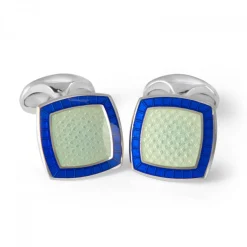 Sterling Silver Pale Blue Enamel Cufflinks with Royal Blue Border