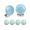 Sterling Silver Pale Blue Haze Enamel Dress Stud Set