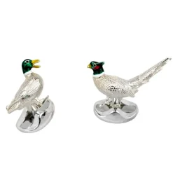 Sterling Silver Pheasant And Duck Cufflinks
