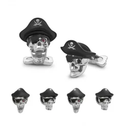 Sterling Silver Pirate Hat Skull Dress Stud Set with Ruby Eyes