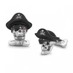 Sterling Silver Pirate Hat Skull Dress Stud Set with Ruby Eyes