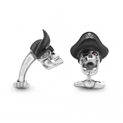 Sterling Silver Pirate Hat Skull Dress Stud Set with Ruby Eyes
