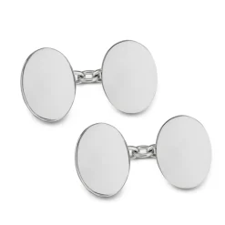 Sterling Silver Plain Oval Chain Link Cufflinks