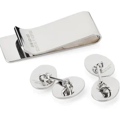 Sterling Silver Plain Oval Cufflinks and Money Clip Set
