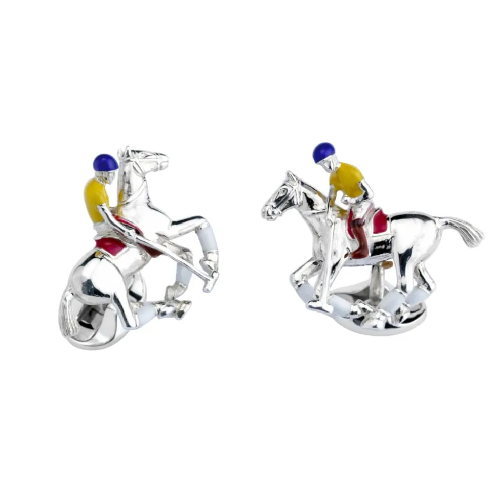 Sterling Silver Polo Rider & Pony Enamel Cufflinks