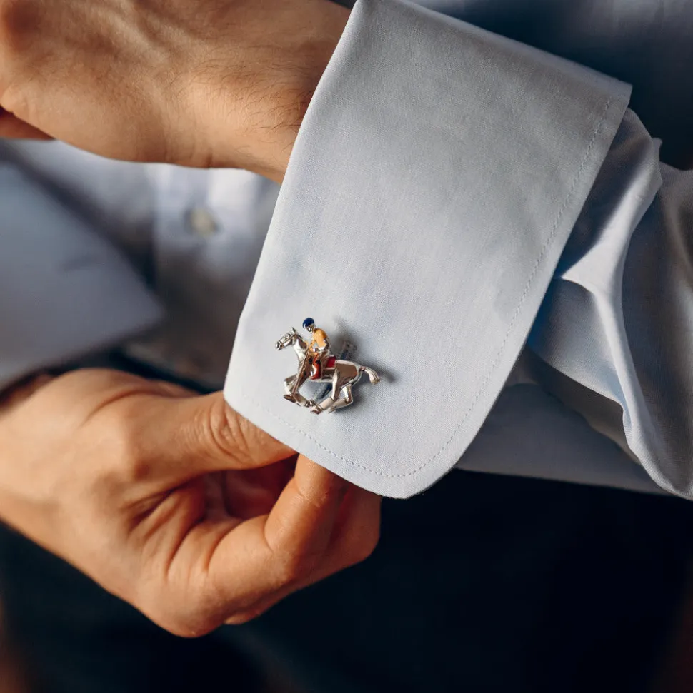 Sterling Silver Polo Rider & Pony Enamel Cufflinks
