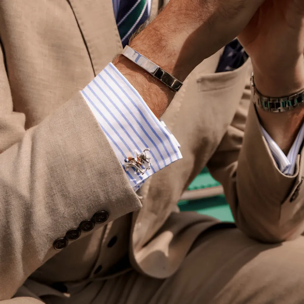 Sterling Silver Polo Rider & Pony Enamel Cufflinks