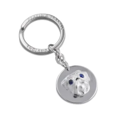 Sterling Silver Pug With Sapphire Eyes Keyring