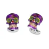 Sterling Silver Purple and Green 'Day of The Dead' Cufflinks