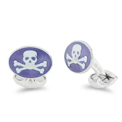 Sterling Silver Purple Skull And Cross Bones Enamel Cufflinks