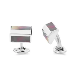Sterling Silver Pyramid Shape Cufflinks With Grey Mother-of-Pearl Inla