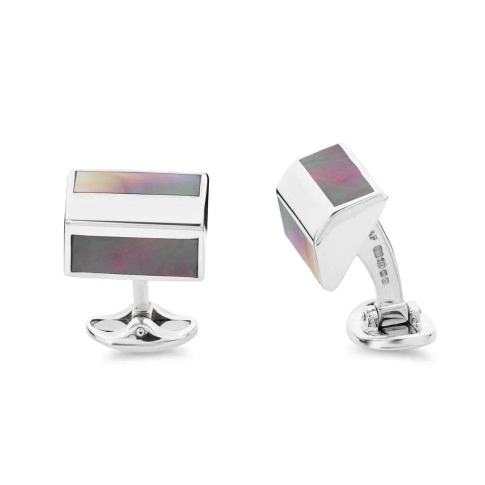 Sterling Silver Pyramid Shape Cufflinks With Grey Mother-of-Pearl Inla
