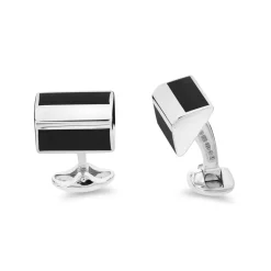 Sterling Silver Pyramid Shape Cufflinks With Onyx Inlay