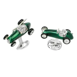Sterling Silver Racing Car Cufflinks - Green Cufflinks