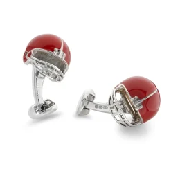 Sterling Silver Red American Football Helmet Cufflinks