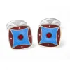 Sterling Silver Red & Sky Blue Pattern Enamel Cufflinks