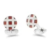 Sterling Silver Red And Clear Enamel Lattice Design Cufflinks