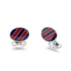 Sterling Silver Red And Navy Enamel Stripe Cufflinks