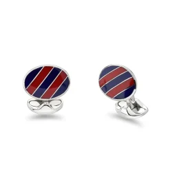 Sterling Silver Red And Navy Enamel Stripe Cufflinks